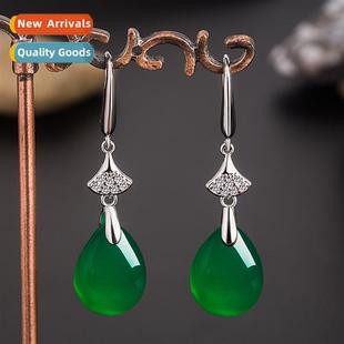 drop shaped female style earrings water agate Ethnic green