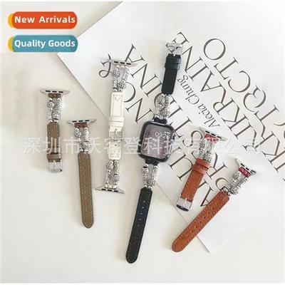 适用apple hidden silver elastic spliced leather watch band a
