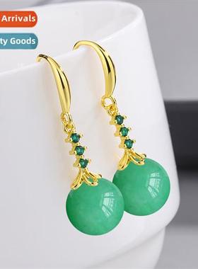 S925 sterling silver natural dgling jade green zirc earrings