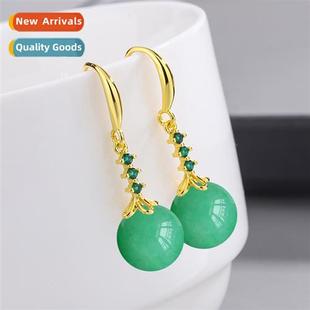 natural dgling jade S925 zirc silver green earrings sterling