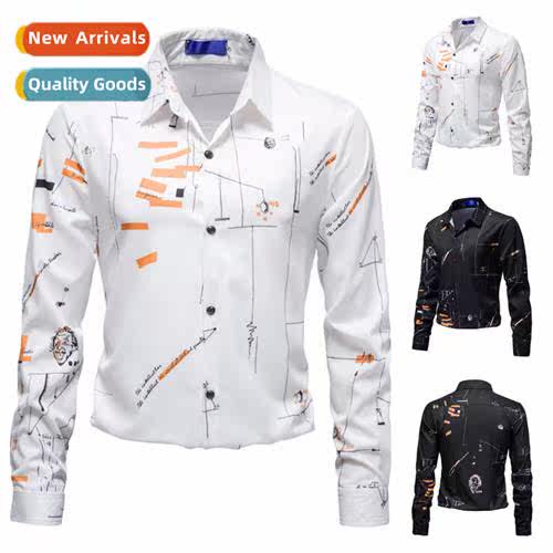 Business Mens Draped Loose F Lg Sleeve Shirt Math Formula Ei