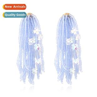 beaded hmade rice beads earrings Exaggerated tassel bohemian