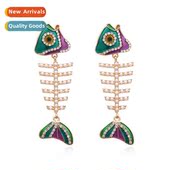spatula inlaid pearl exaggerated hollow fish earrin alloy