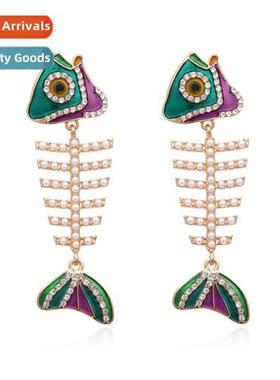 creative diamd alloy fishbe earrings retro fashi atmosphere
