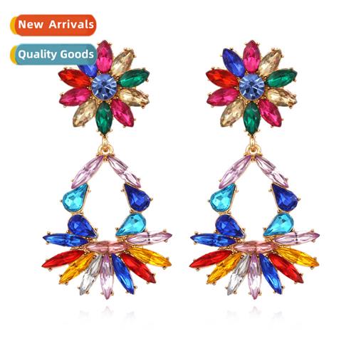 New creative geometric colored diamd earrings retro fashi al