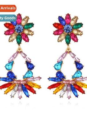 New creative geometric colored diamd earrings retro fashi al
