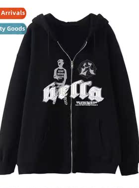 2022 Set Hip Hop Gothic Harajuku Y2K Black Zipper Hoodie Men