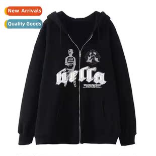 2022 Set Hip Hop Gothic Harajuku Y2K Black Zipper Hoodie Men