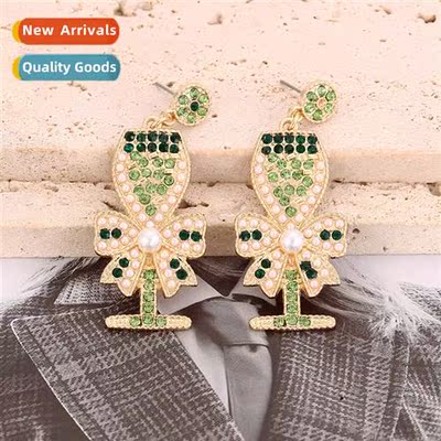 New creative persaly goblet earrings fashi inlaid diamd bow