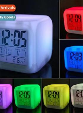 Colorful Alarm Clock Creative Quadrangle Clock LED Silent Ni