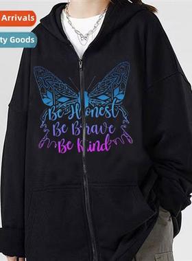Fashi Autumn Womens Zipper Hoodie Butterfly Pullover Hoodie