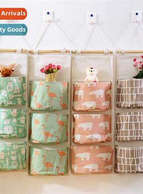 Cott  linen multilayer 3 compartments storage hanging bag wa