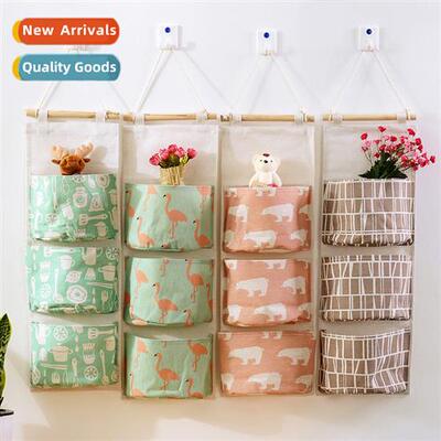 Cott  linen multilayer 3 compartments storage hanging bag wa