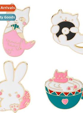 Creative carto pin cfee cup cat mermaid simple brooch denim