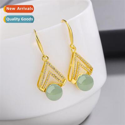 Offshore high imati Hetian jade earrings female zirc green l