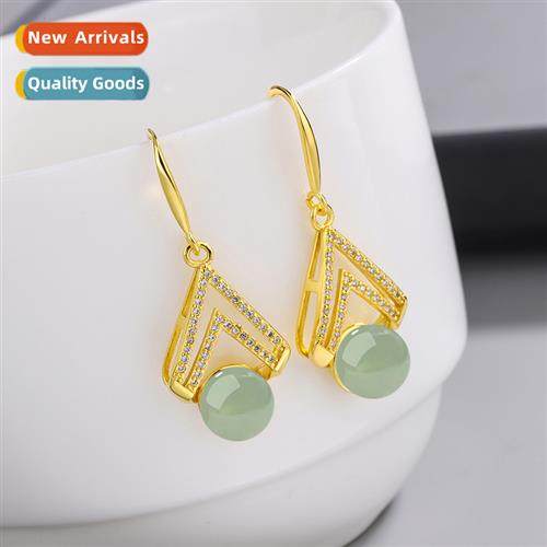 Offshore high imati Hetian jade earrings female zirc green l