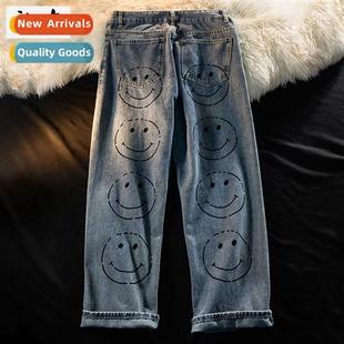 Jeans men women straight loose 2023 fall wide-legged pants