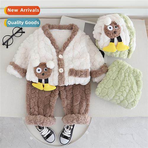 Boys pajamas fall  winter 2023 new coral velvet childrens wi