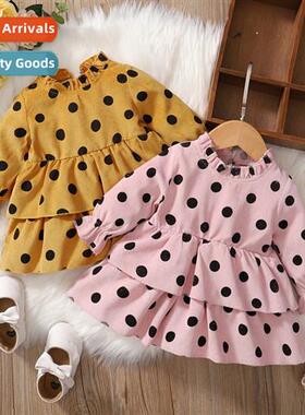 Girls Spring  Autumn 2021 new n children lg-sleeved polka do