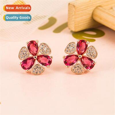 new fashi earrings female simple rose ruby earrings windmill