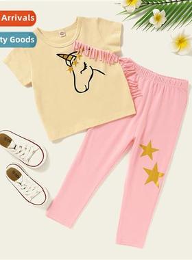 Girls summer secti 2021 summer secti  fashi unicorn print to