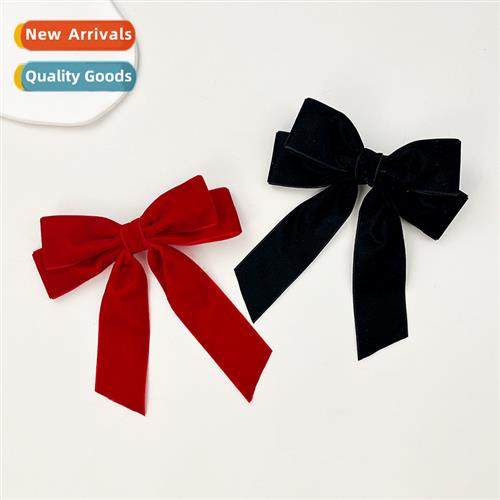 New red velvet bow ribb hair clips female simple senior sens
