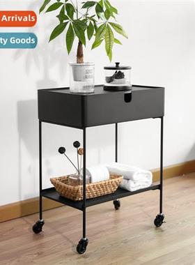 Household roller double shelves floor storage rack cart mult