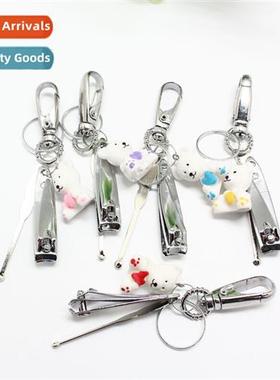 Bear Keychain Single ring keychain wh nail clipper ear picke