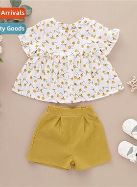 Girls spring  fall  2021 new n short-sleeved floral print to