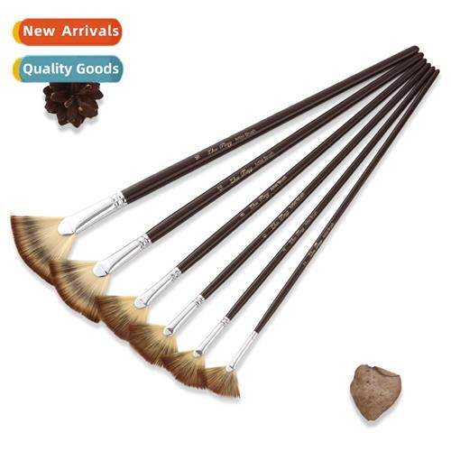 6 Wooden Rod Fan Shape Nyl Hair Brush Set Fishtail Fan Gouac