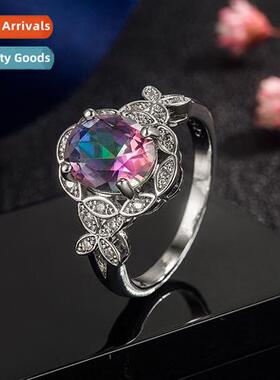Inlaid wh seven rainbow zircia ring female      bow full  di