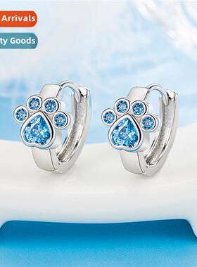 n fashi cute aquamarine zircia cat claw earrings female zodi