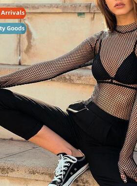 Womens 2023 spring and summer new tops solid color stand-up