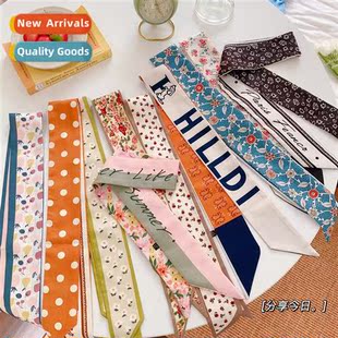 French silk tie small hea women ribb Vintage scarf