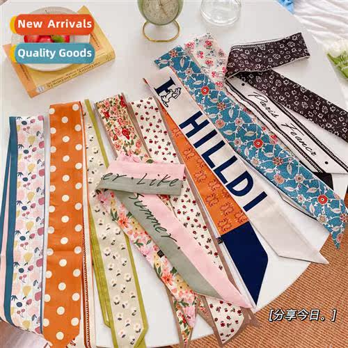 Vintage small lg French silk scarf  ribb women tie  ribb hea