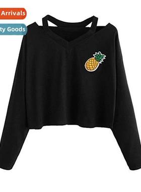 AA wind V-neck pineapple embroidery short secti lg-sleeved T