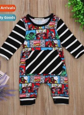 2019ins Superhero Interstripe One Piece Crawl Hoodie Hoodie