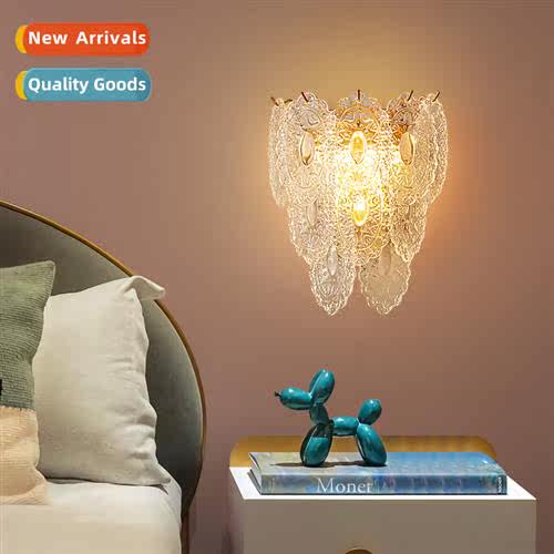 Full copper light luxury half circle crystal lamp leaves she