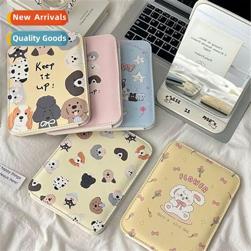 Cute repair dog pu lear folding mirror ins style carto deskt