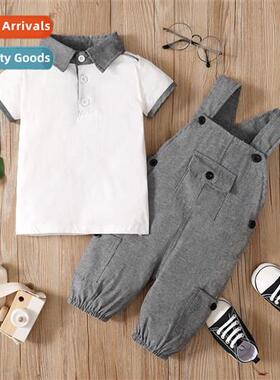 Boys spring  autumn  2021 new n solid color short-sleeved pr