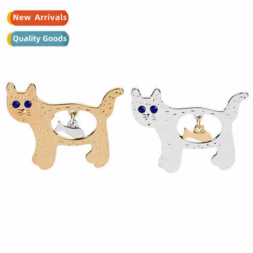 Jewelry creative weird cat fishing brooch zinc alloy wh diam