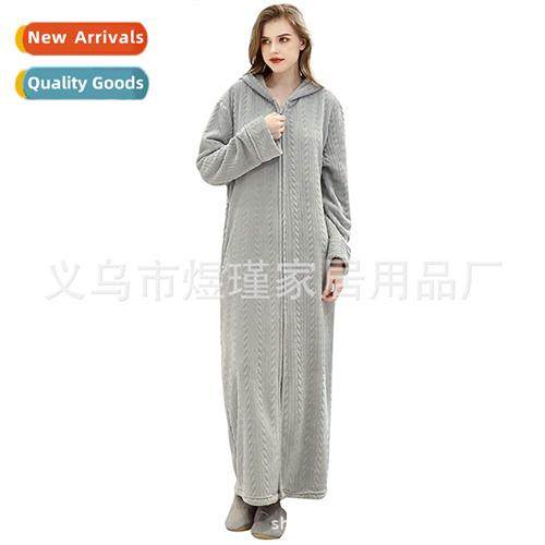 Autumn  winter zipper hooded couple pajamas bedroom robe