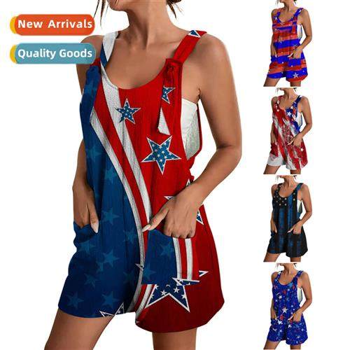 2023 Womens Independence Day Summer Casual Suspender Shorts