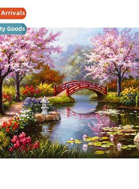New spring flowers lotus pd garden cross stch bridge lscape