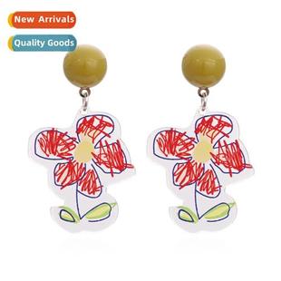 print graffi earrings New resin acrylic retro flower simple