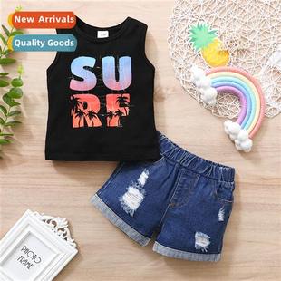 2021 new sleeveless spring top printed fall letters Boys