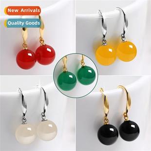 ethnic chalcedy style green earrings natural Retro