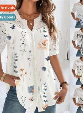 2023 new fashi butted lapel short-sleeved blouse womens tops