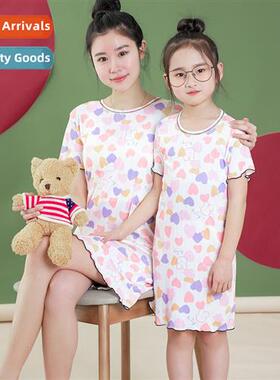 Parent-child nightgown summer new carto printing ice silk sk