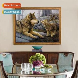 animal new wolf stch cross style modern painting Diamd